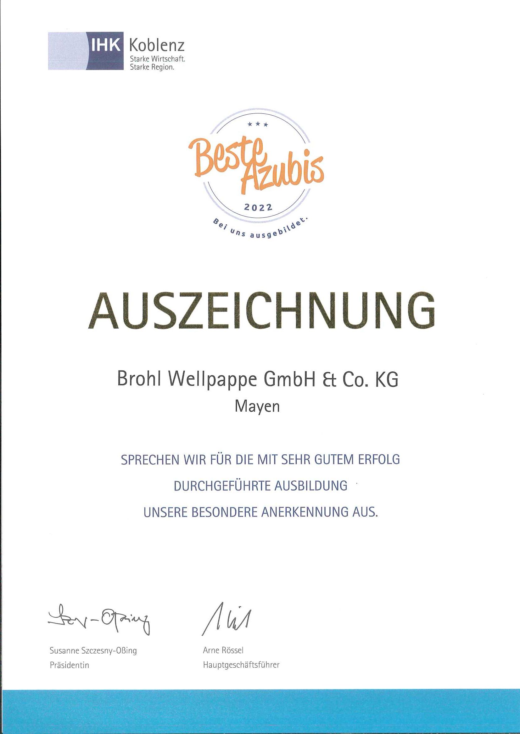 Zertifikat Brohl Wellpappe GmbH & Co. KG