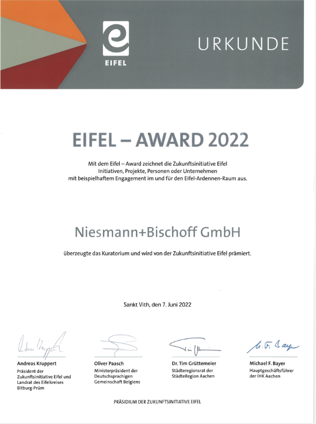 Zertifikat Niesmann+Bischoff GmbH